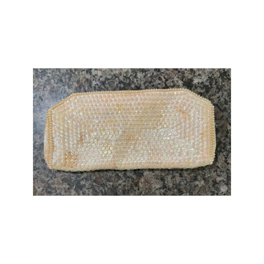 Vintage La Regale Beaded Sequin Clutch Bag Cream‎ Japan Evening Wedding Purse